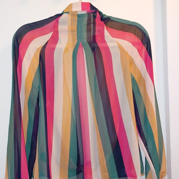 MULTI COLOR PIN STRIPE SUMMER/SPRING BLOUSE - Picture 6 of 7